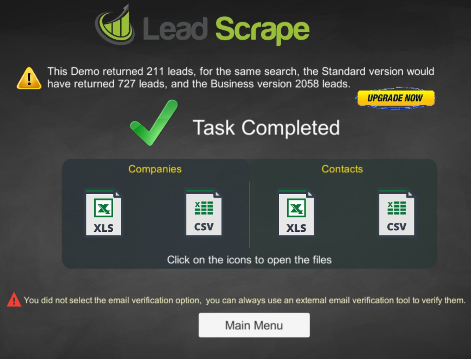 Lead Scrape demo run complete