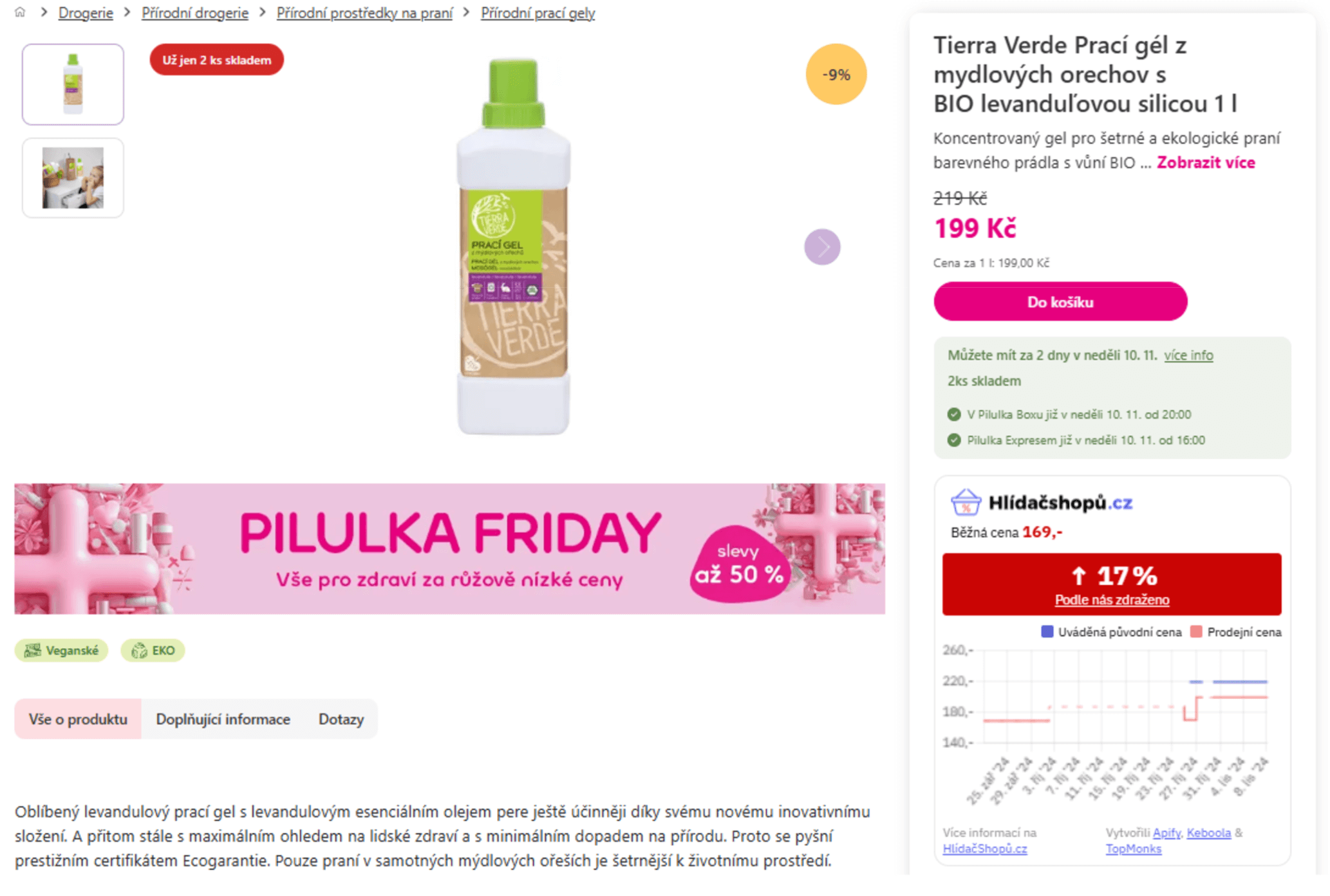 Příklad nevěrohodné slevy na webu Pilulka.cz při Black Friday 2024