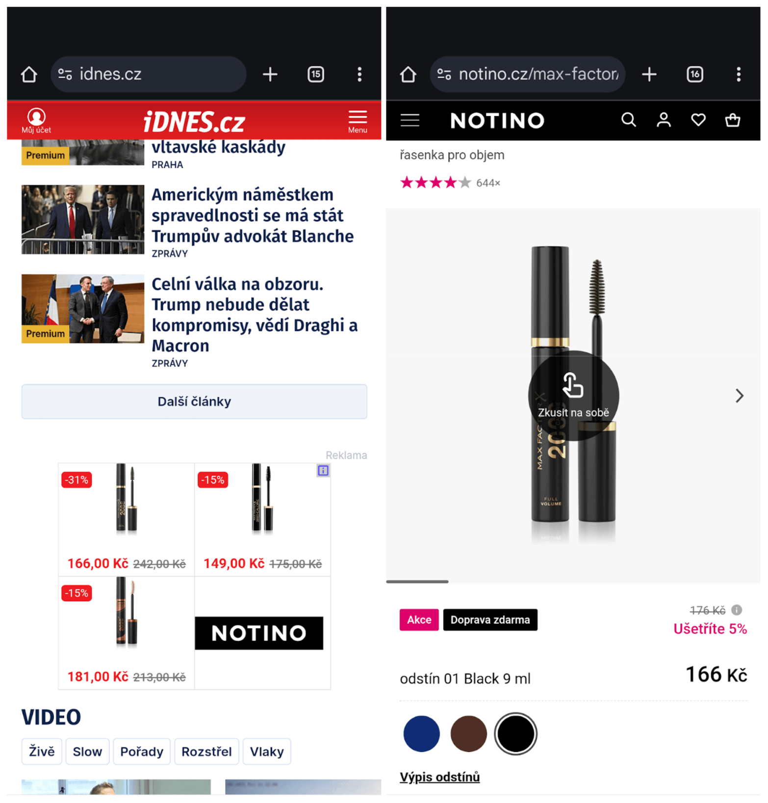 Různé výše slevy v reklamě a na webu Notino.cz během Black Friday 2024.