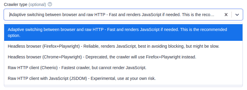 Step 2. Choose the crawler type based on the type of web pages you need data from