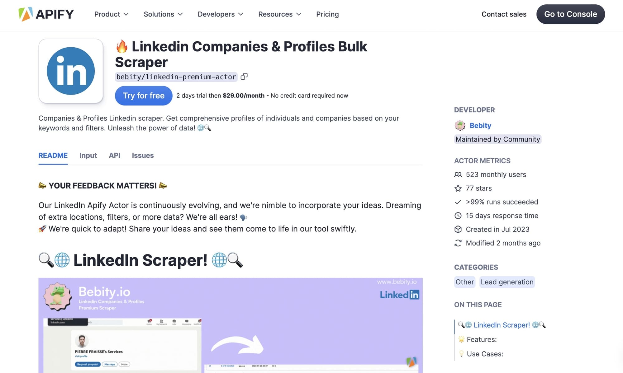 LinkedIn Companies & Profiles Bulk Scraper - Apify