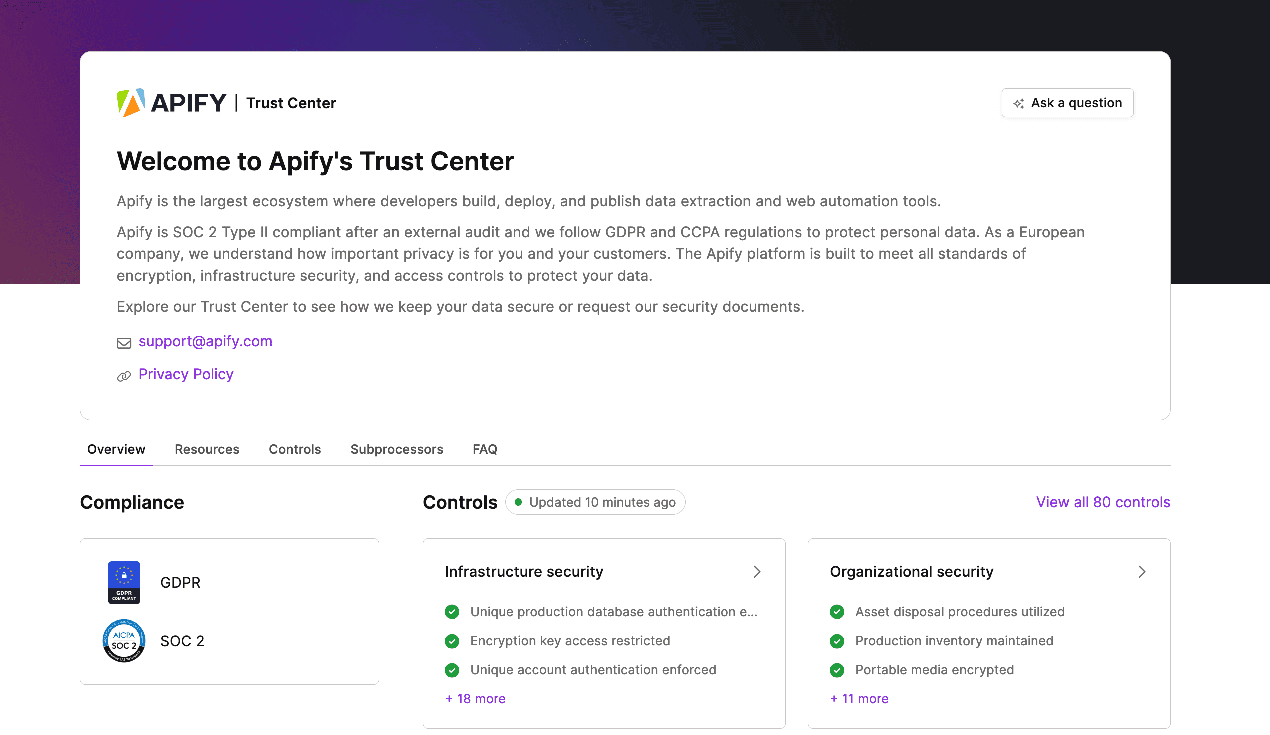 Apify's Trust Center