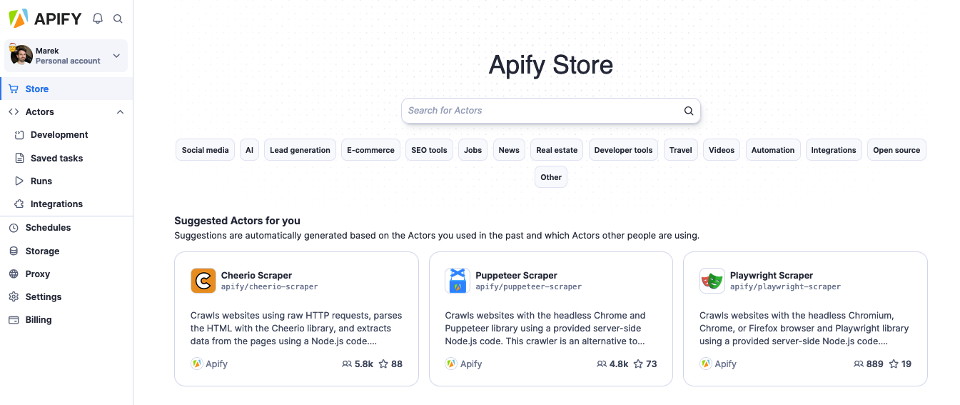 Apify Store page