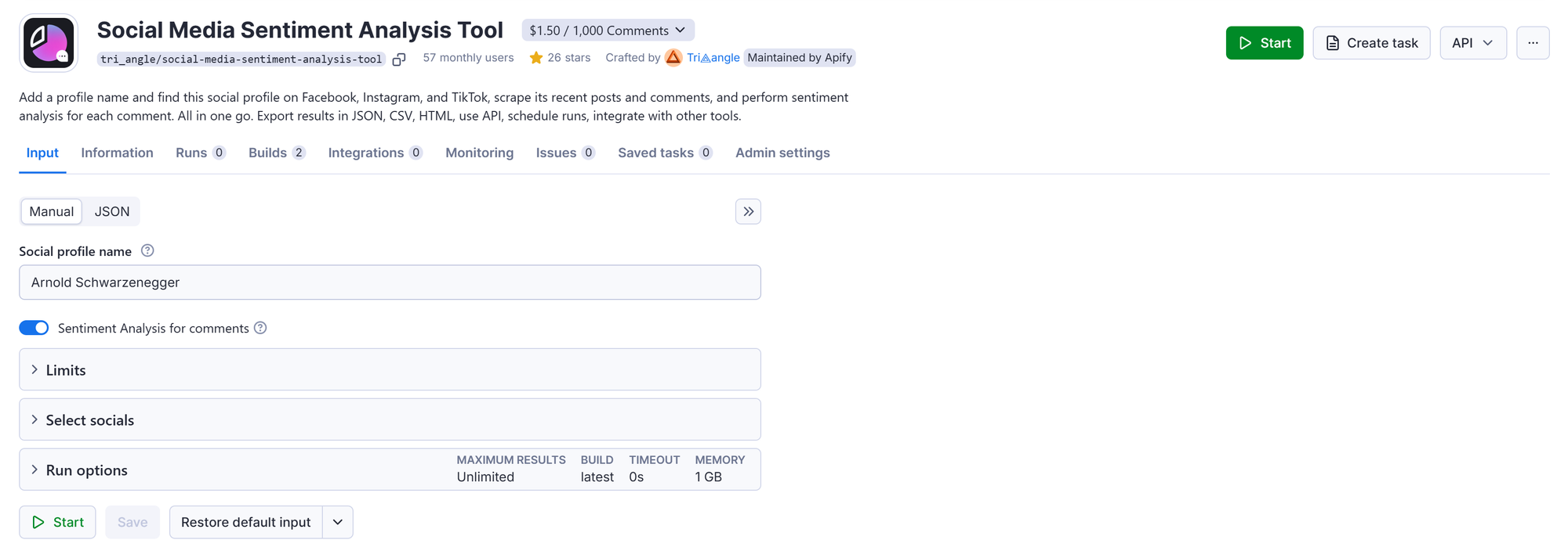 Social Media Sentiment Analysis Tool - Input