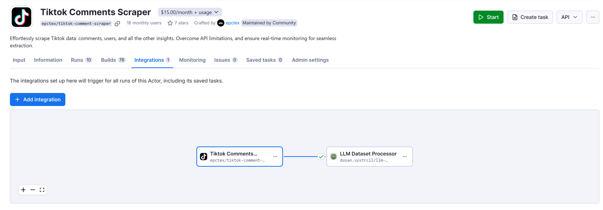 TikTok Comments Scraper - LLM Dataset Processor integration