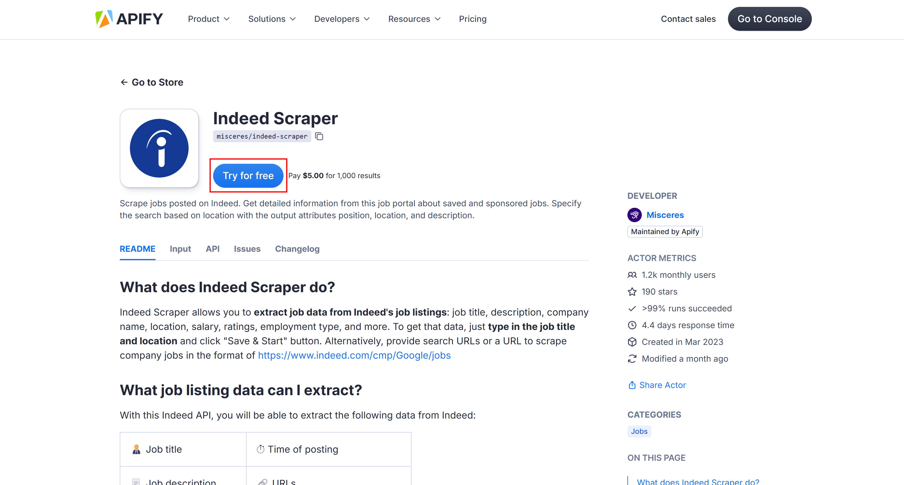 Indeed Scraper. Try for free