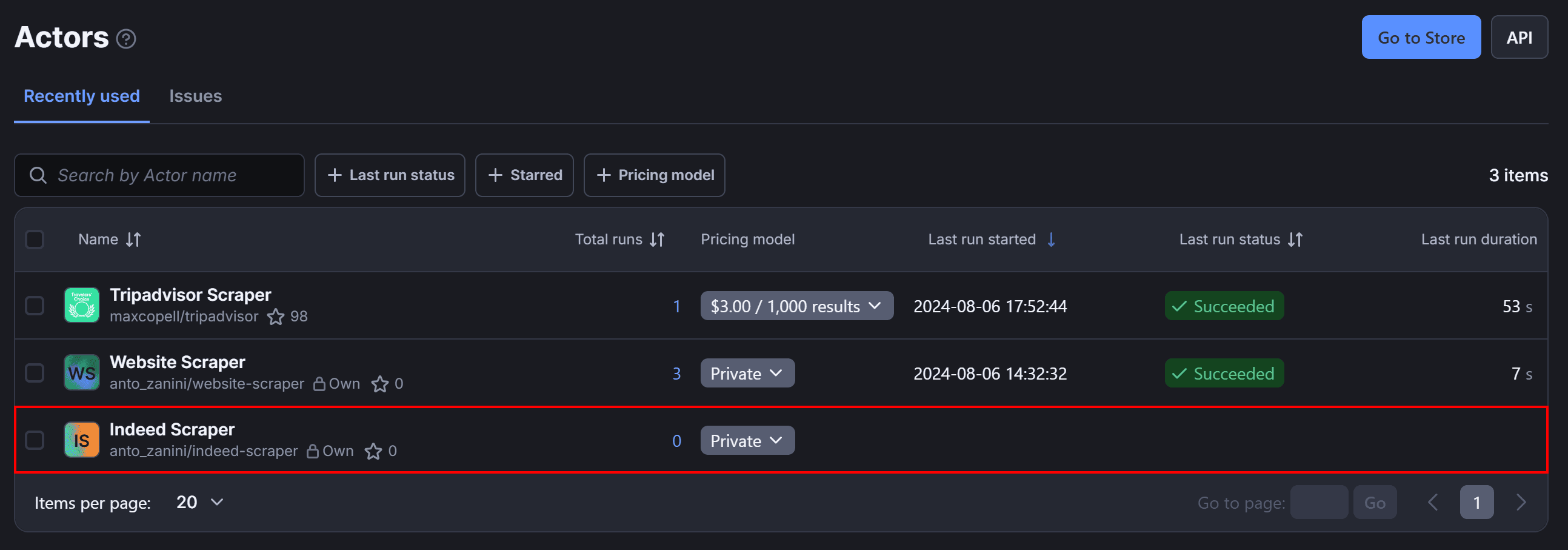 The Indeed Scraper in the Actor dashboard