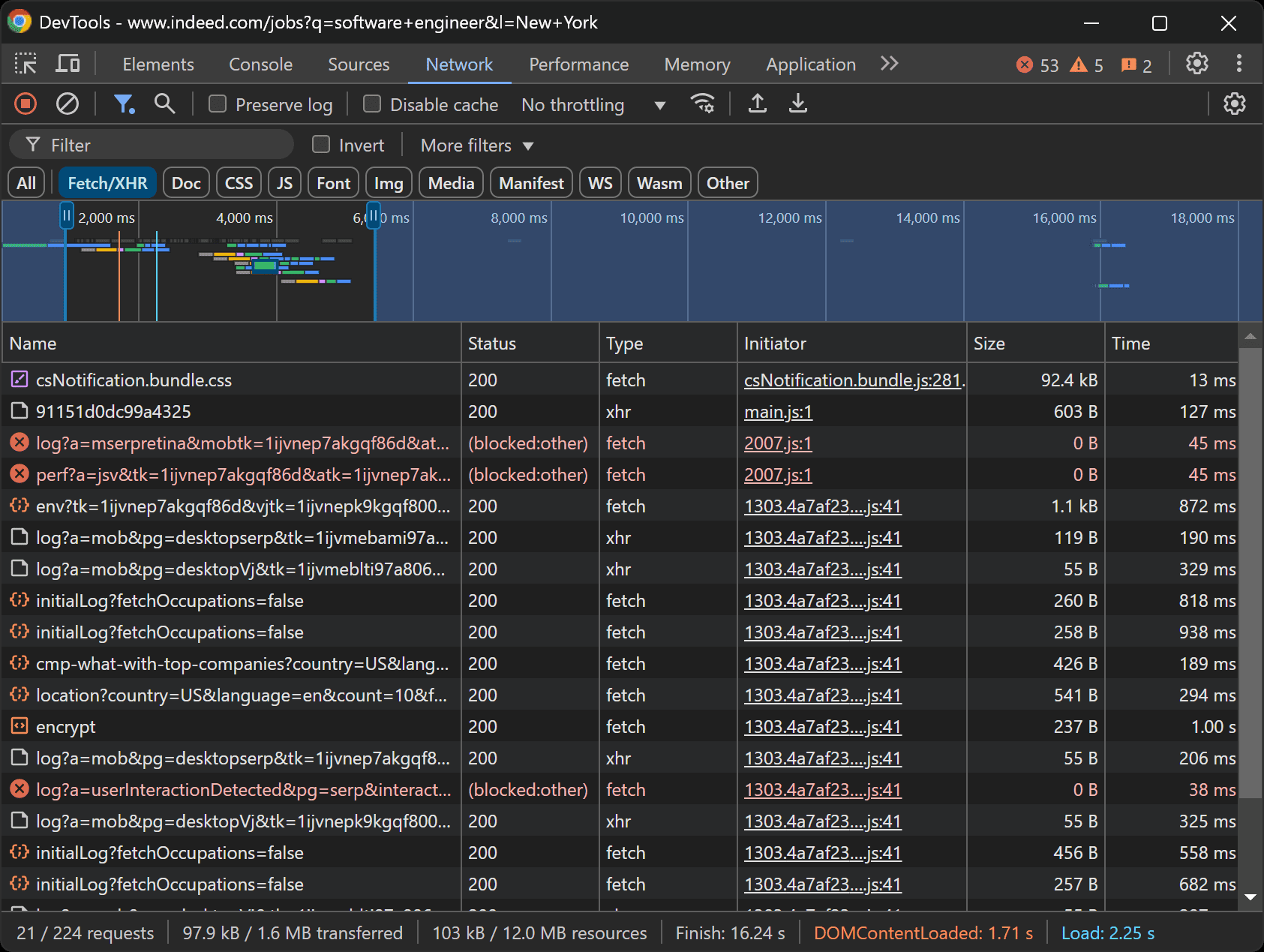 The Network section of DevTools