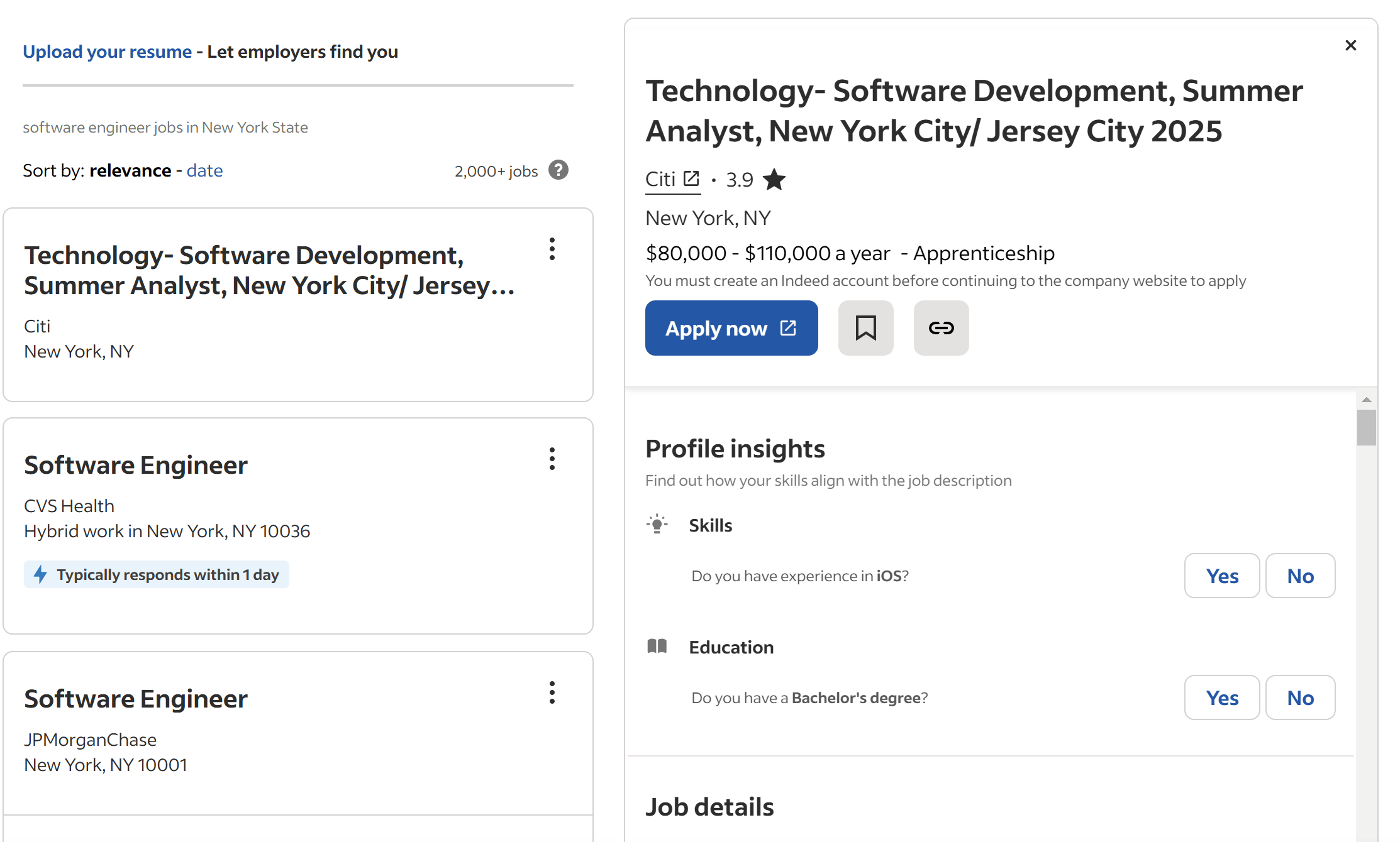 The target page with job posting cards without salary and description