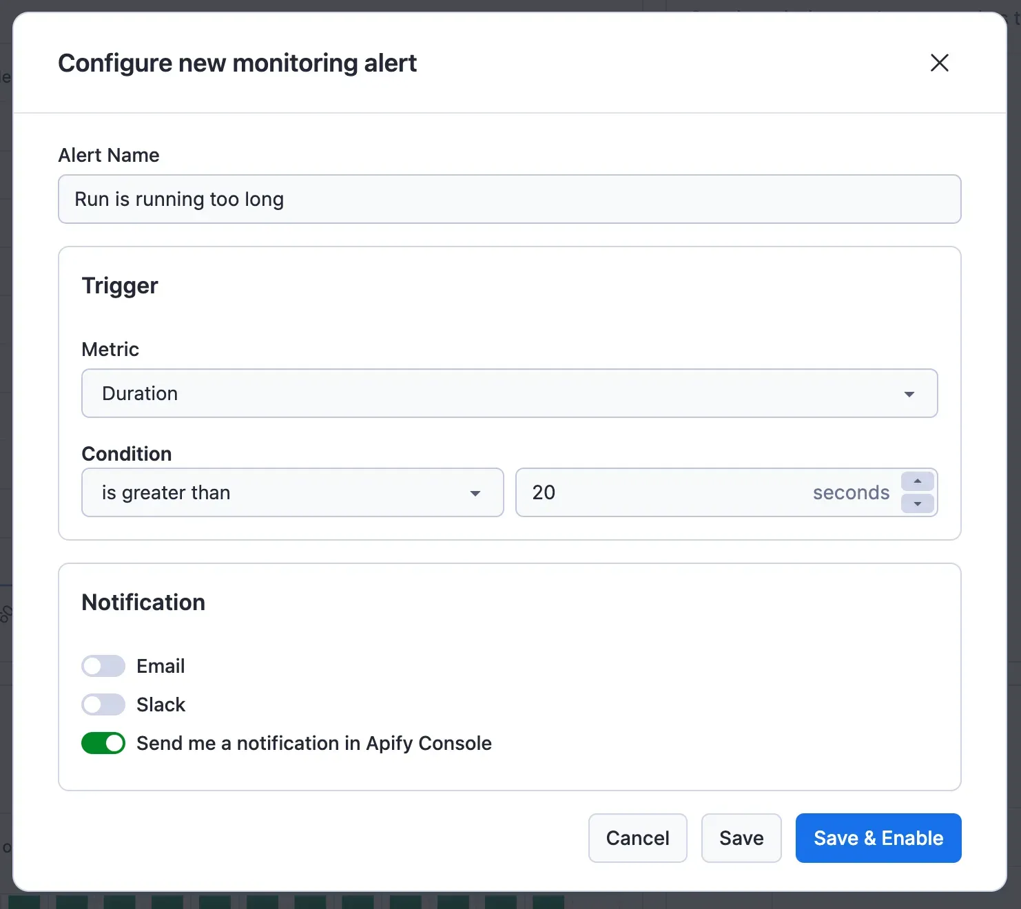 Configuring a new monitoring alert