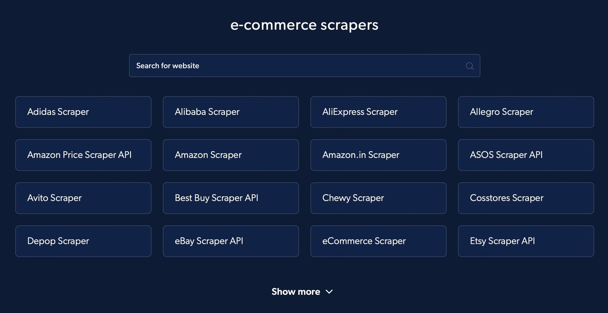 E-commerce scrapers available on Bright Data's platform