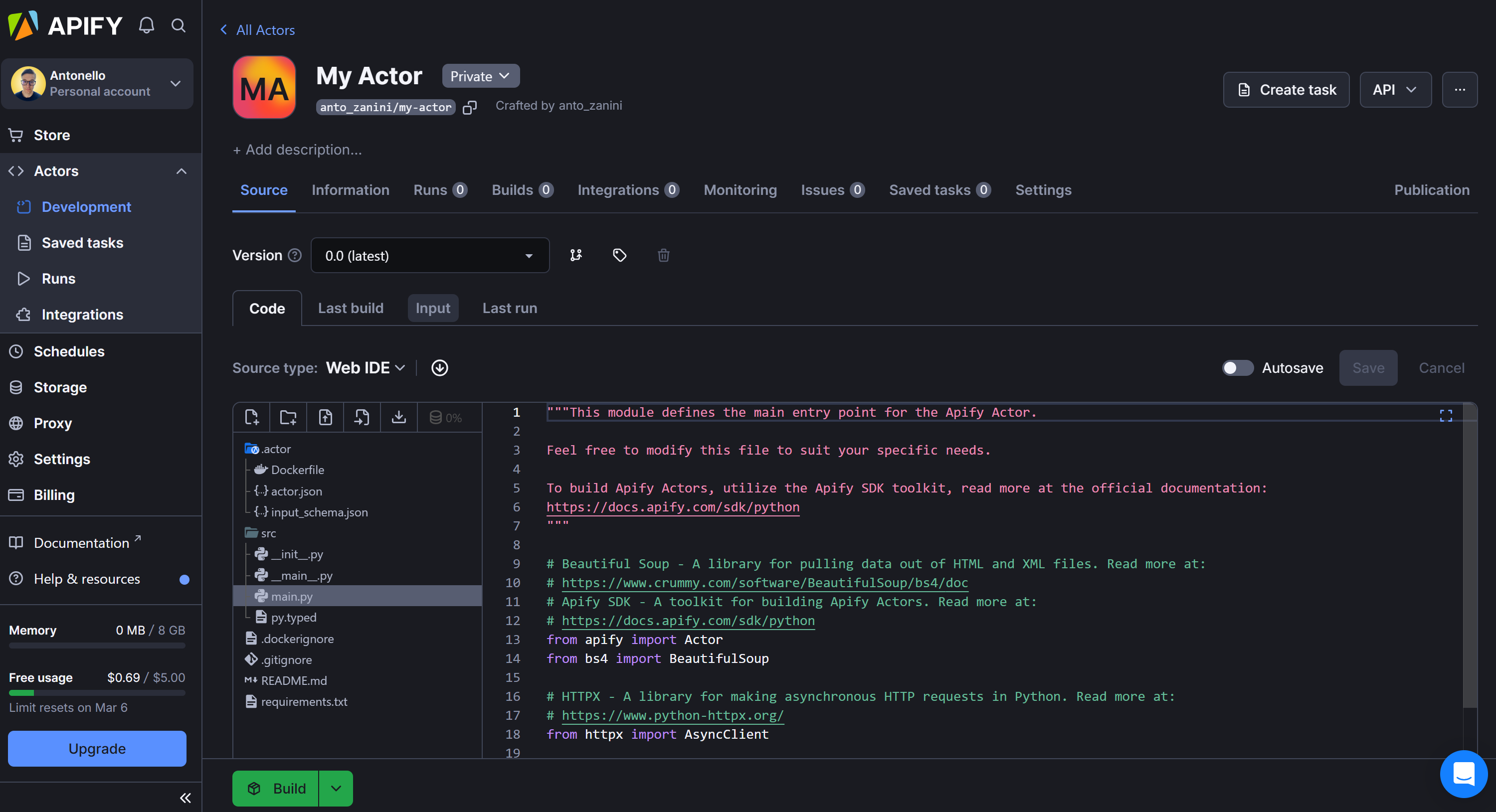 Customizing an Apify Actor for email scraping - Apify Web IDE