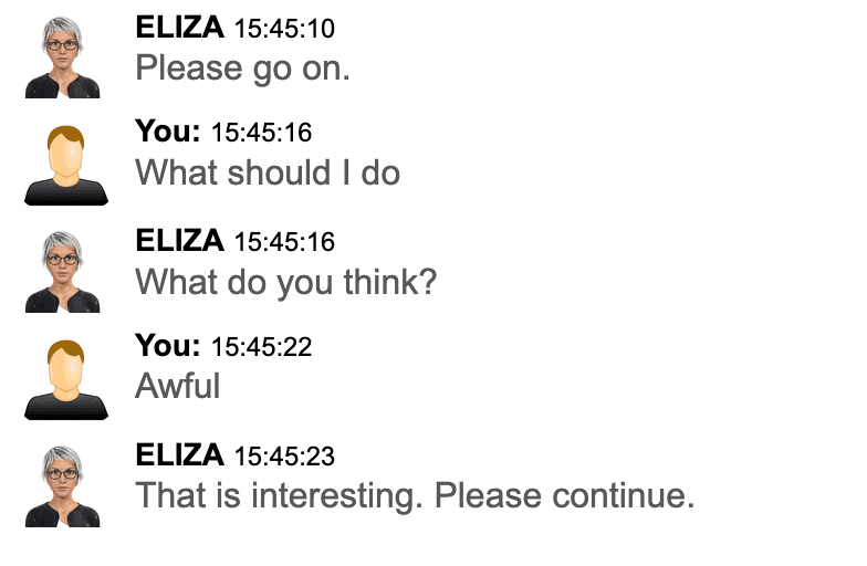 Eliza chatbot - example of a simple reflex agent