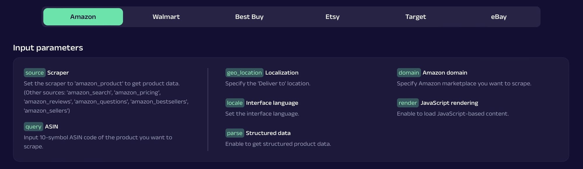 Oxylabs' e-commerce scraper API