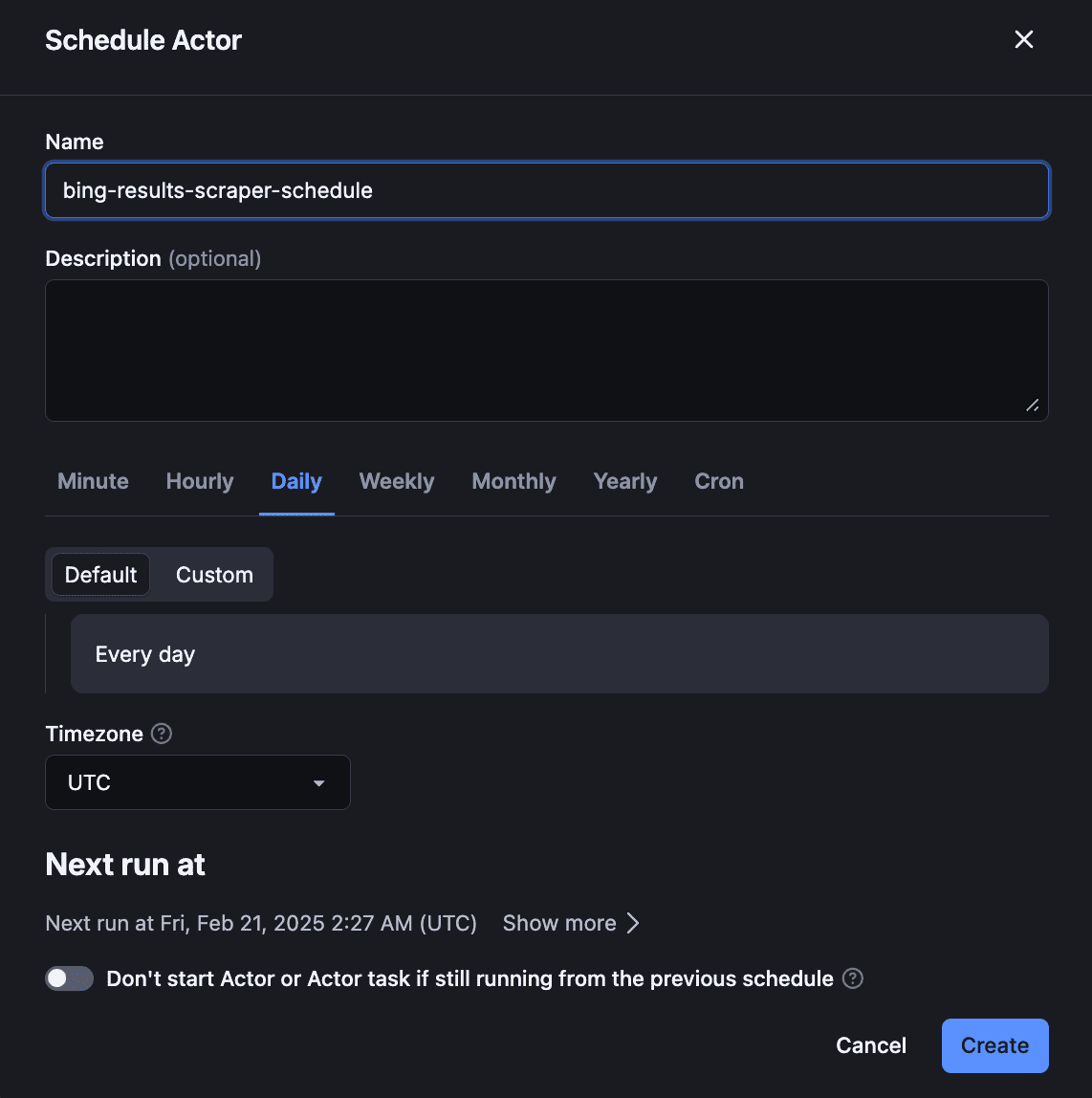 Scheduling the Actor on Apify