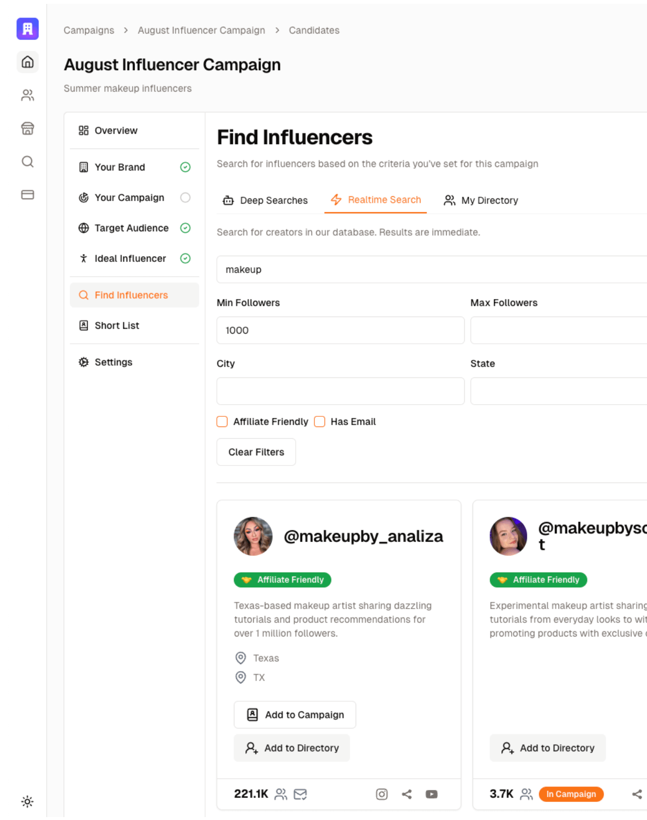 Everpilot influencer interface