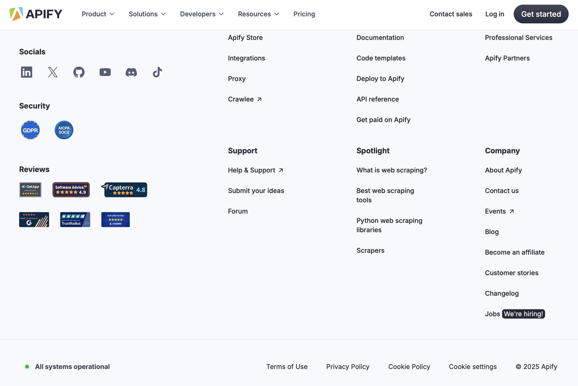 Apify's terms of use are browsewrap agreements for visitors because they're in our footer
