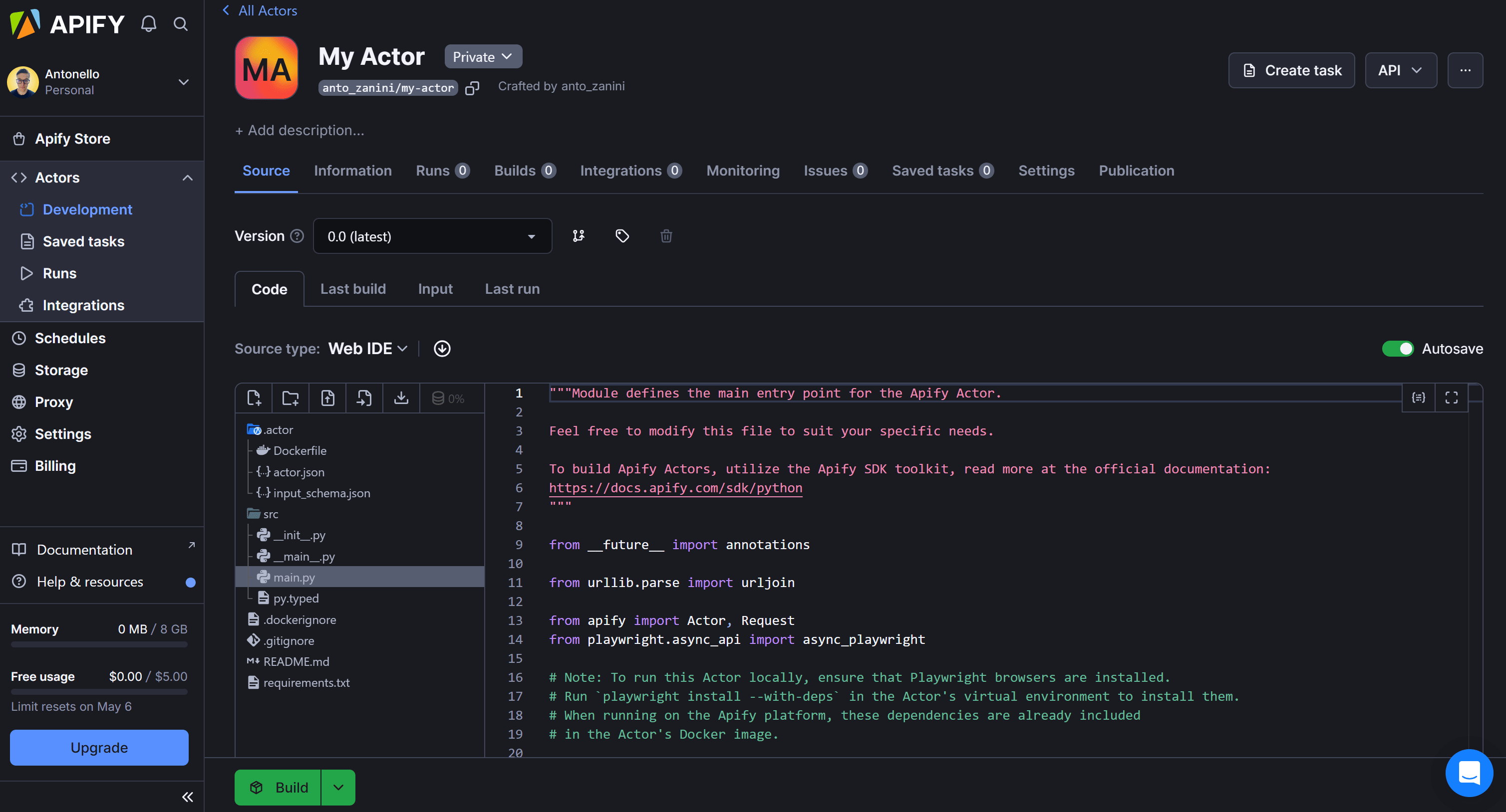 The Apify cloud IDE