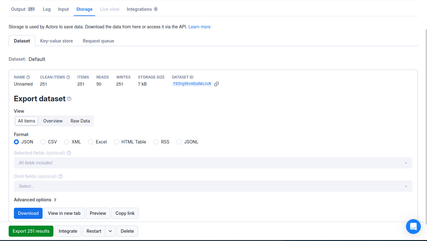 Export dataset