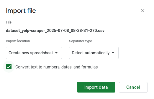 Import Yelp data