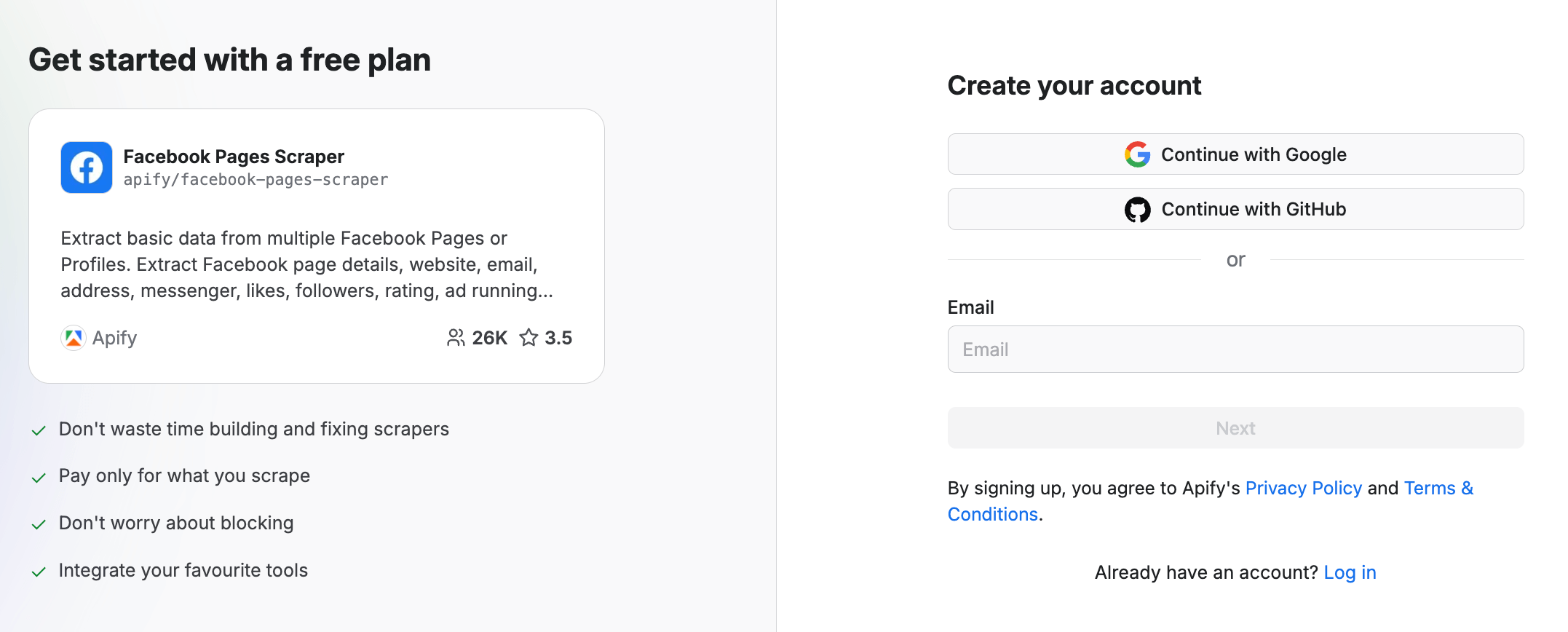 Creating a free account screen with third-party sign-ins