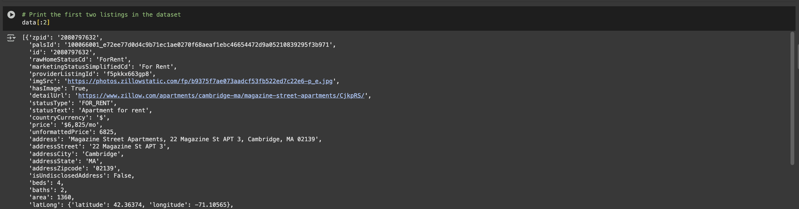 Output example