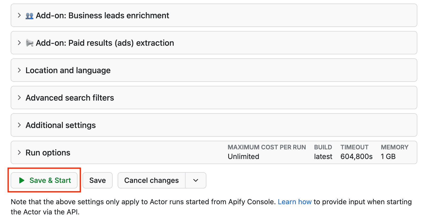 Save your configuration and start the scraper run