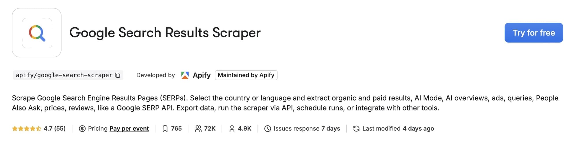 Google Search Results Scraper - Apify Store