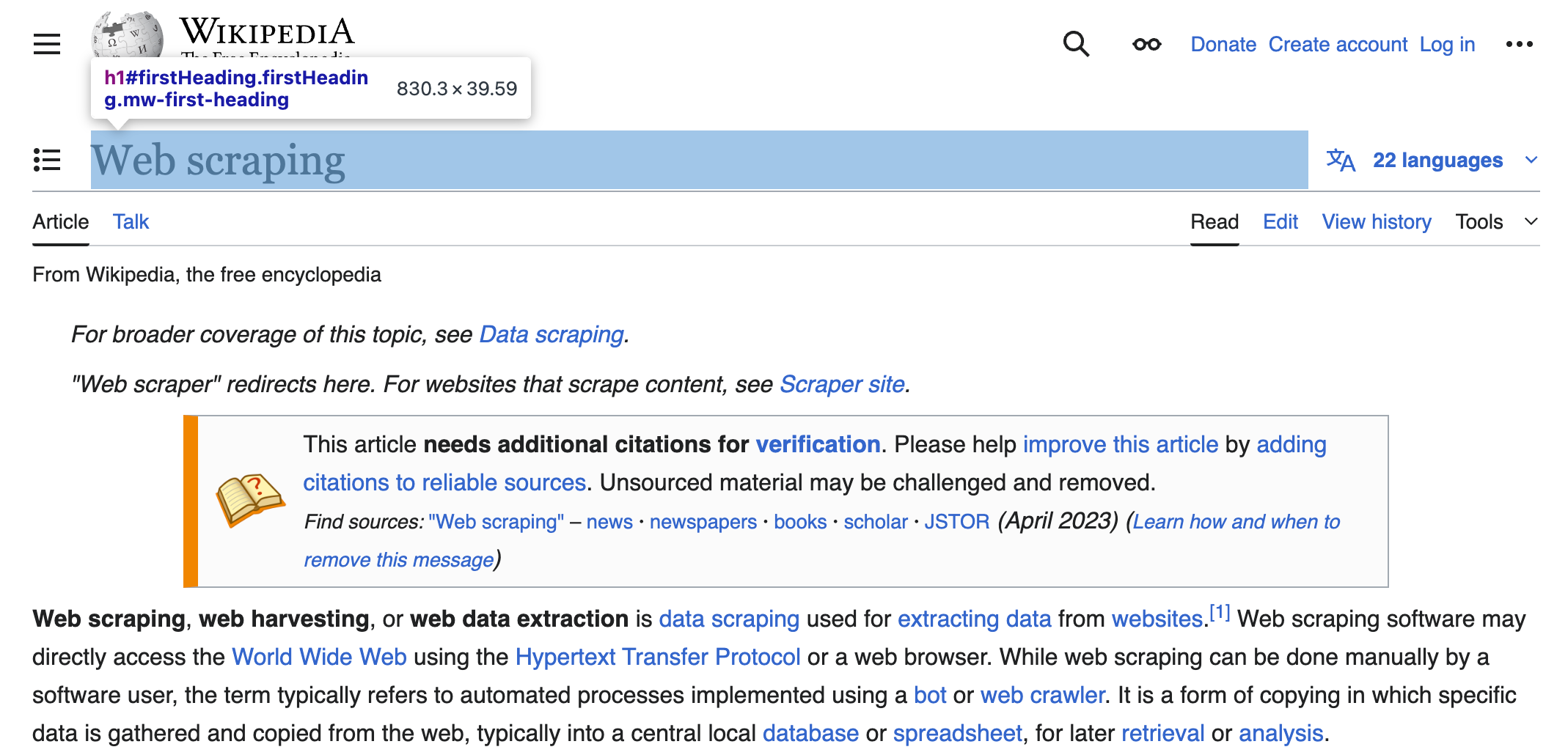 Page title in Wikipedia