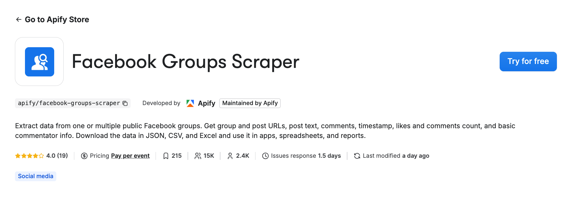 Facebook Groups Scraper on Apify Store 