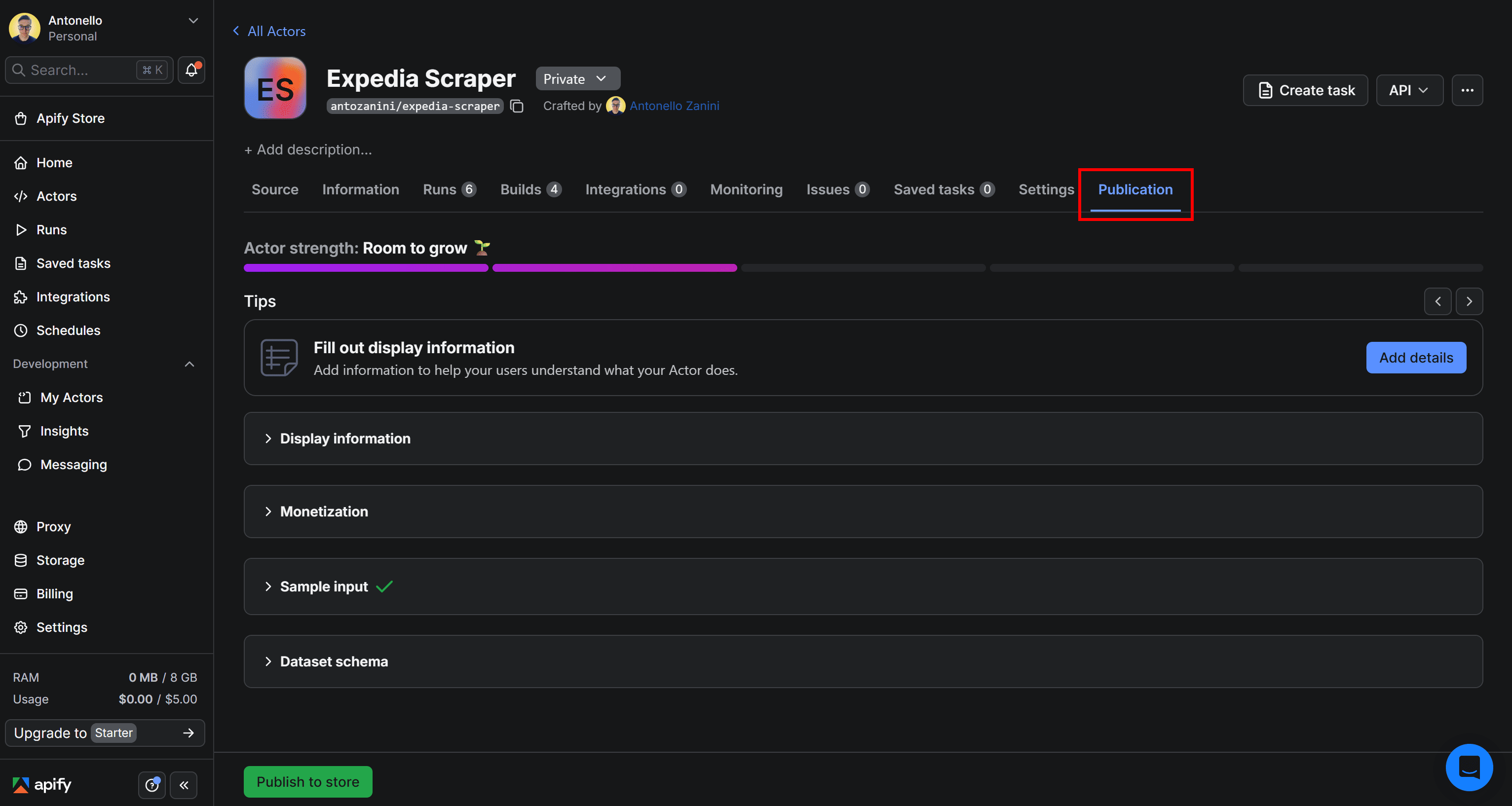 Reaching the “Publication” tab