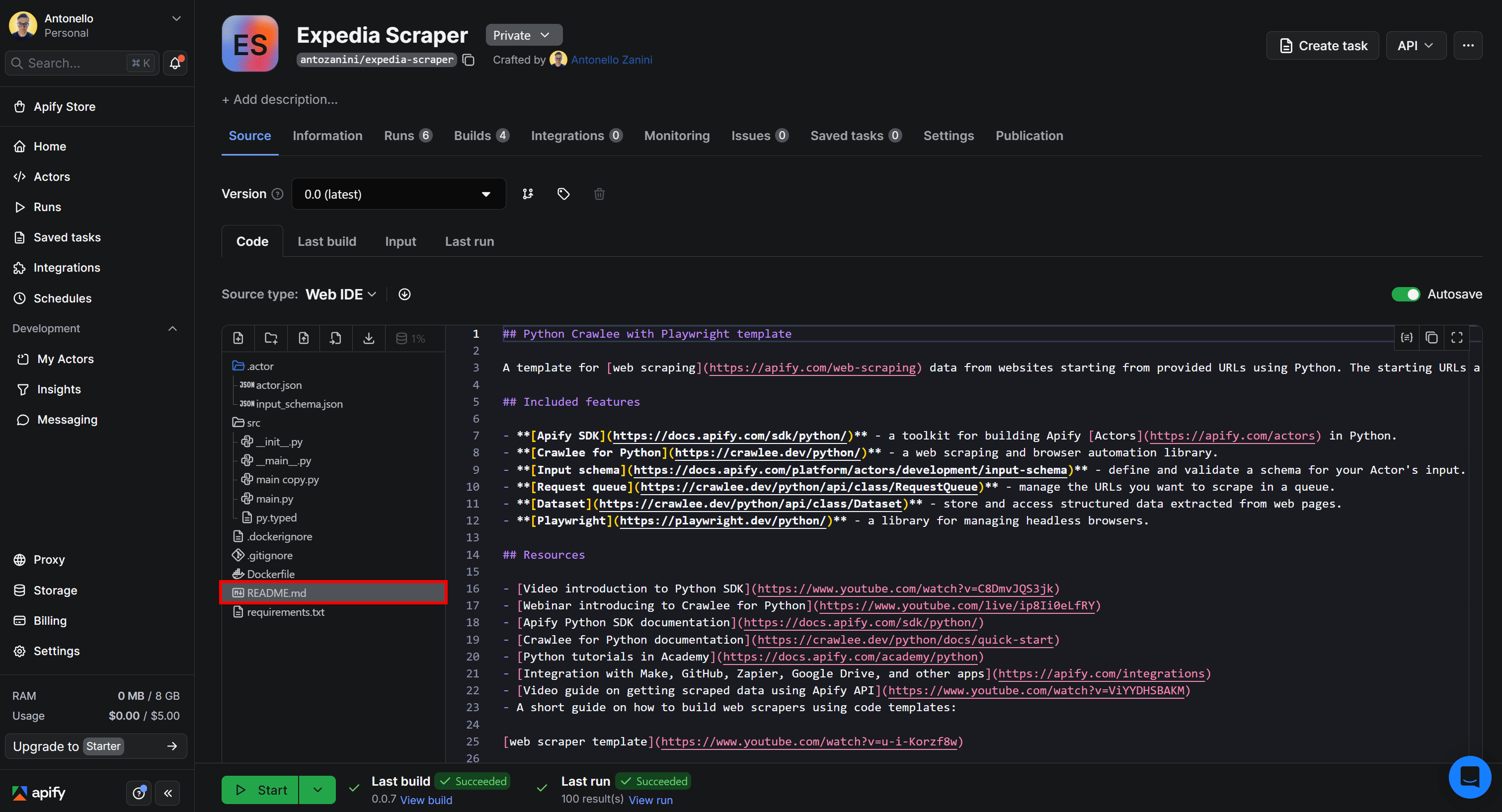 Updating your Actor's README.md file