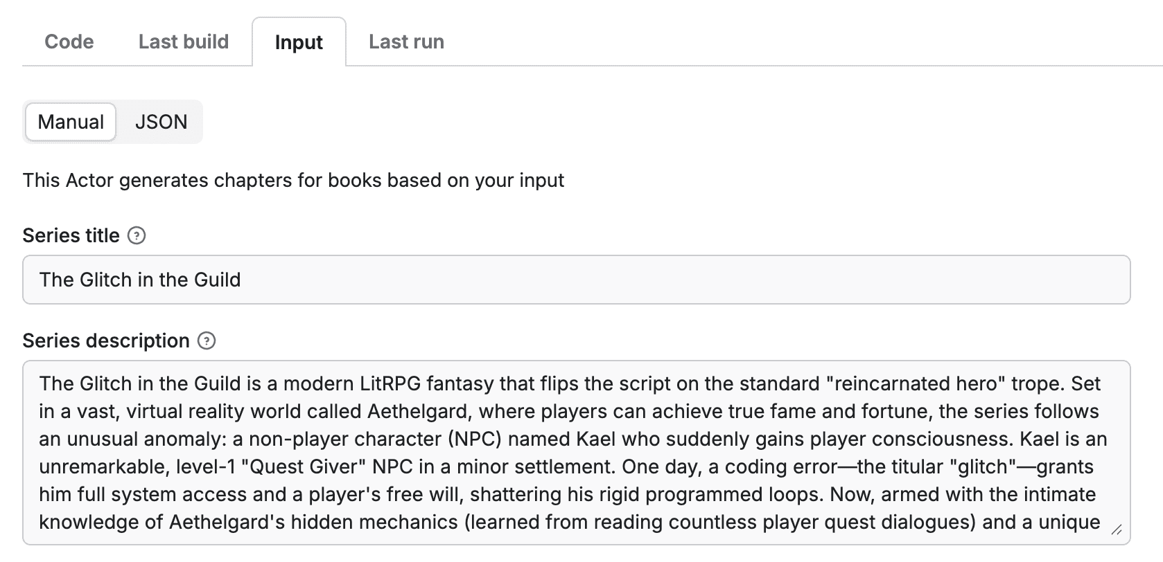 Input data in the UI