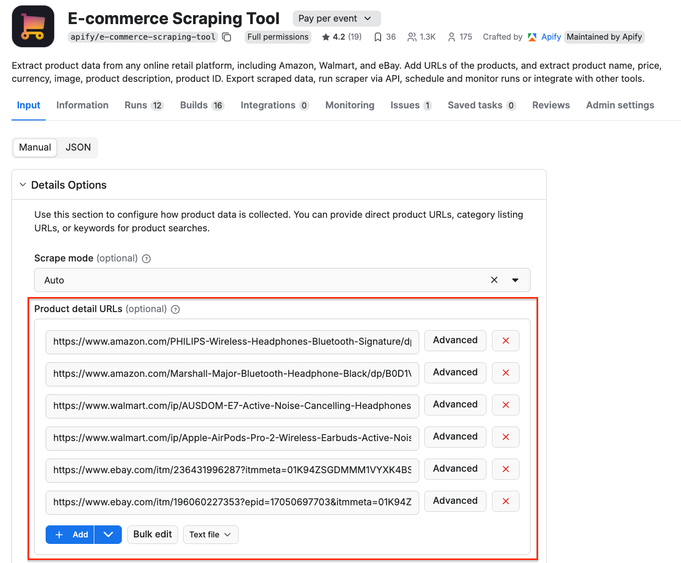 E-commerce Scraping Tool UI