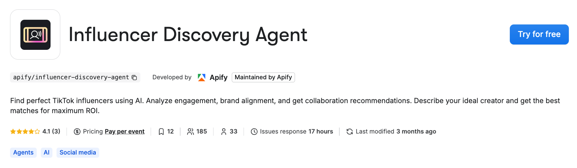 Influencer Discovery Agent on Apify Store 