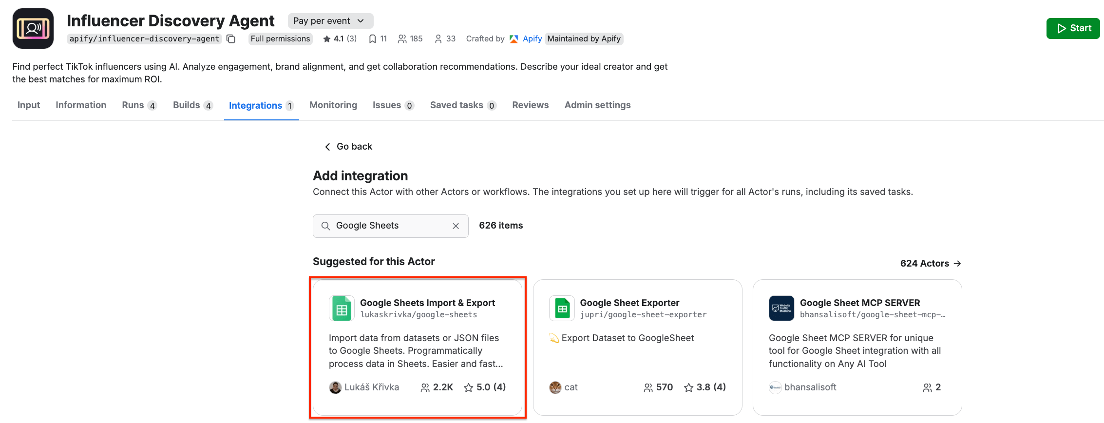 Influencer Discovery Agent - setting up integration
