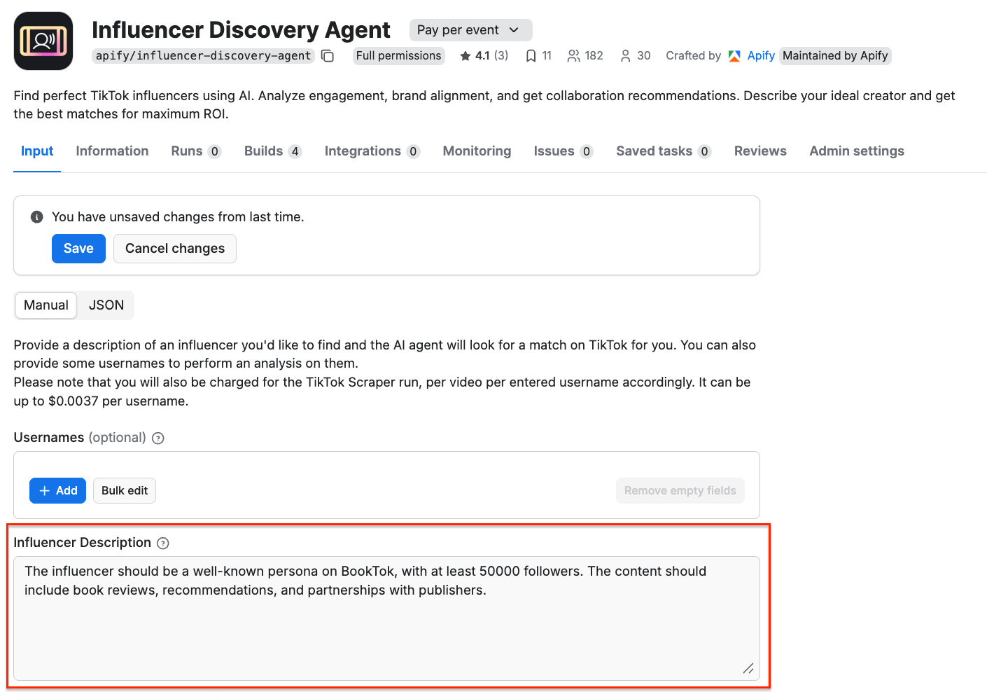 Influencer Discovery Agent input
