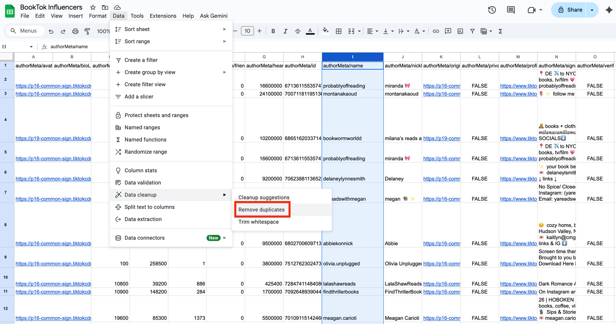 Removing duplicates in Google Sheet