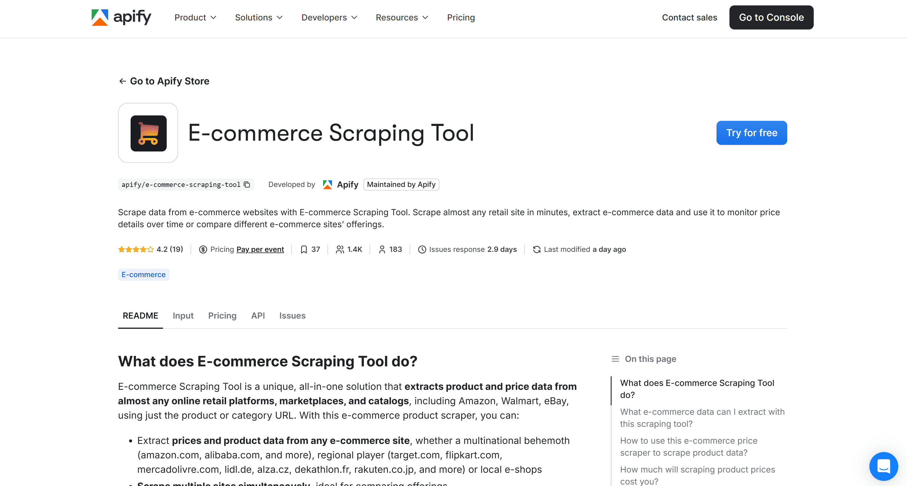 E-commerce Scraping Tool on Apify Store