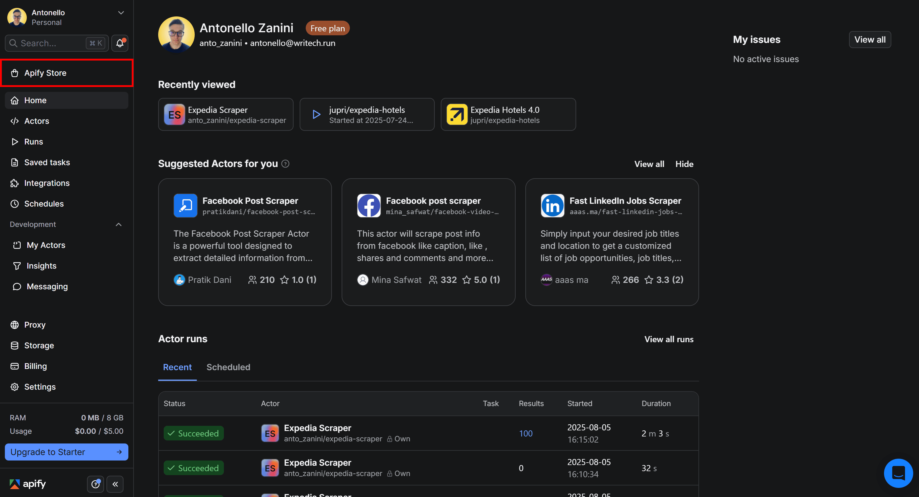Selecting the “Apify Store” option