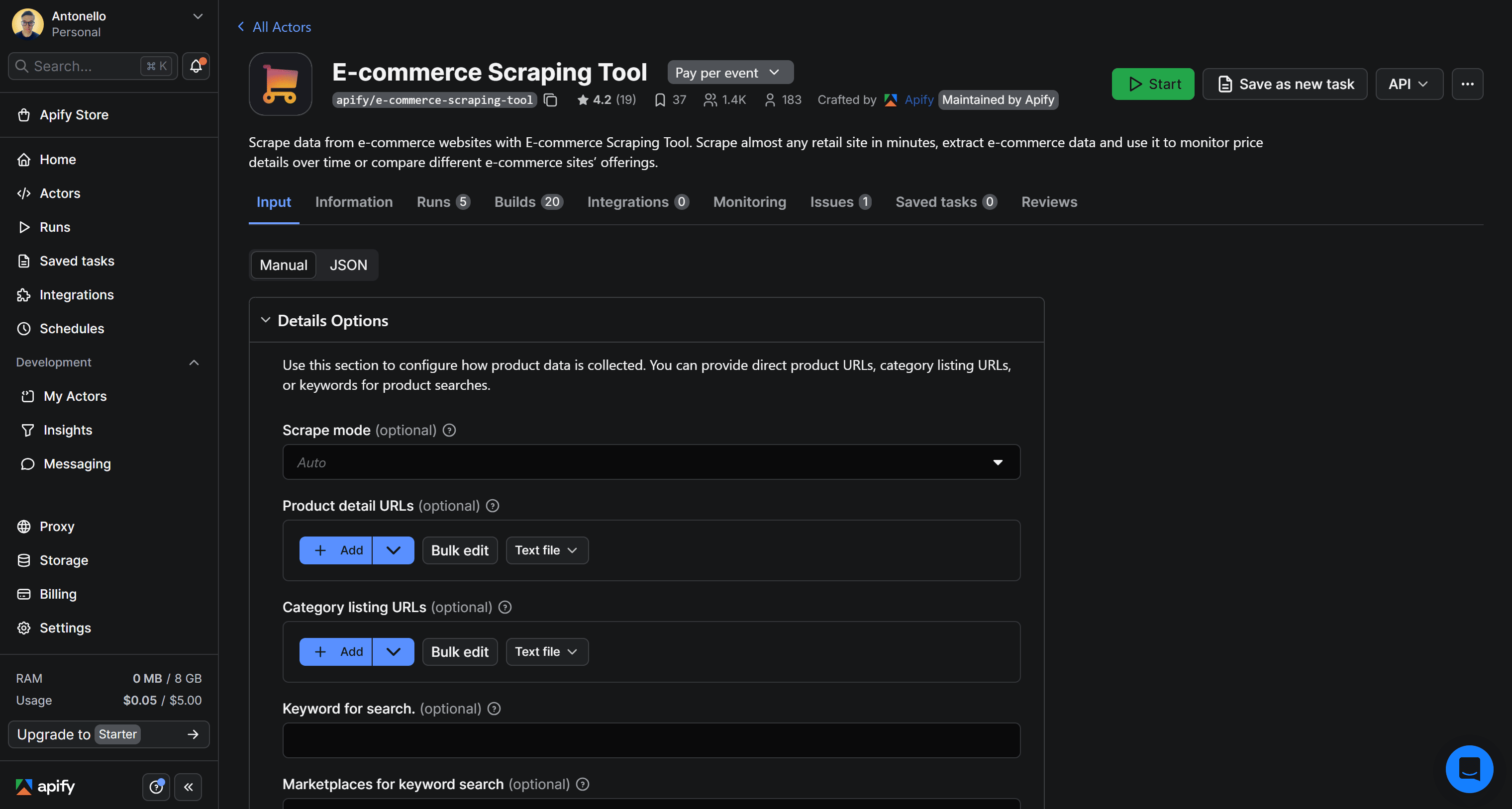 E-commerce Scraping Tool UI
