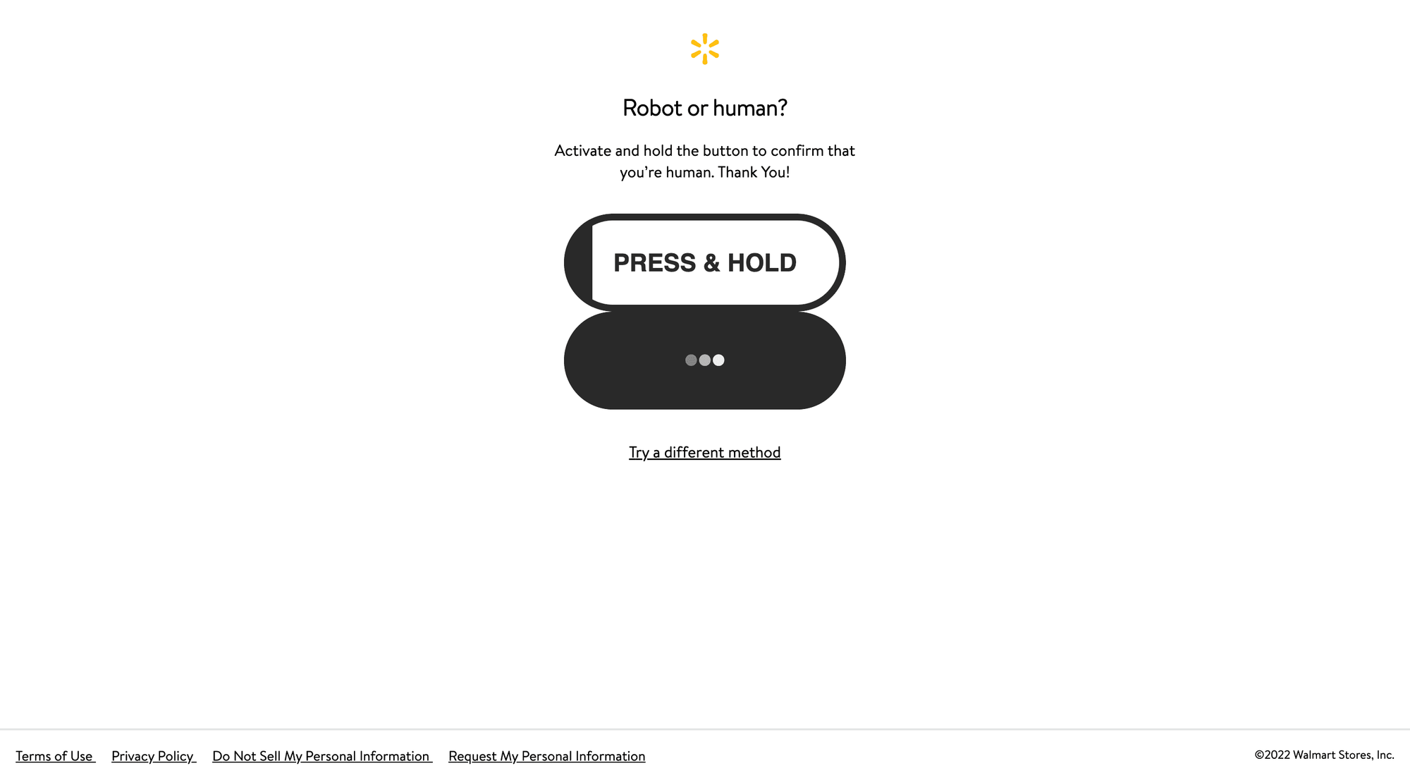 Walmart’s Press & hold anti-bot challenge