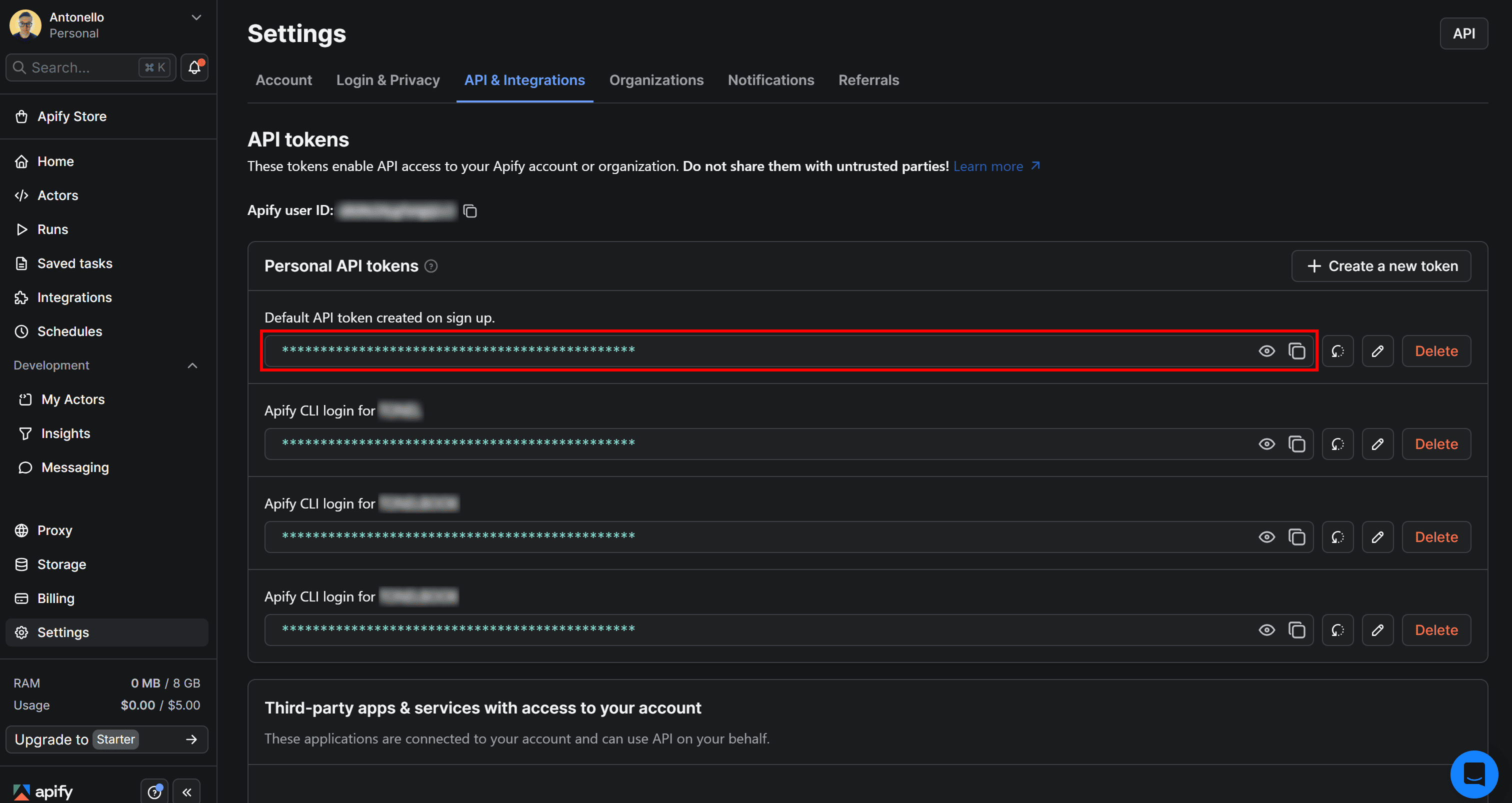 Getting your Apify API token
