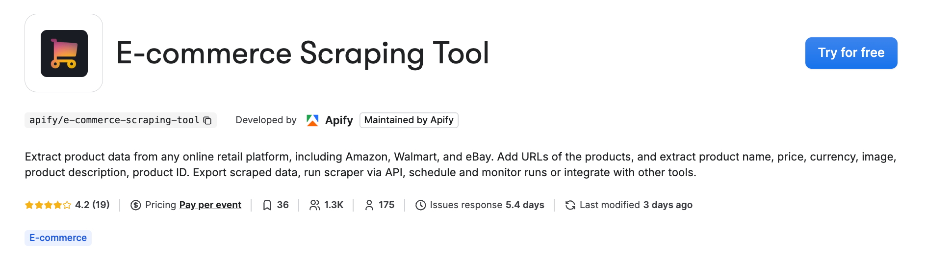 E-commerce Scraping Tool on Apify Store