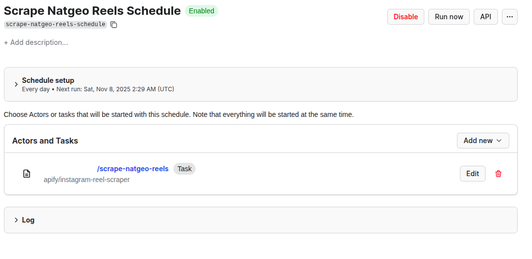 Instagram Reel Scraper completed schedule