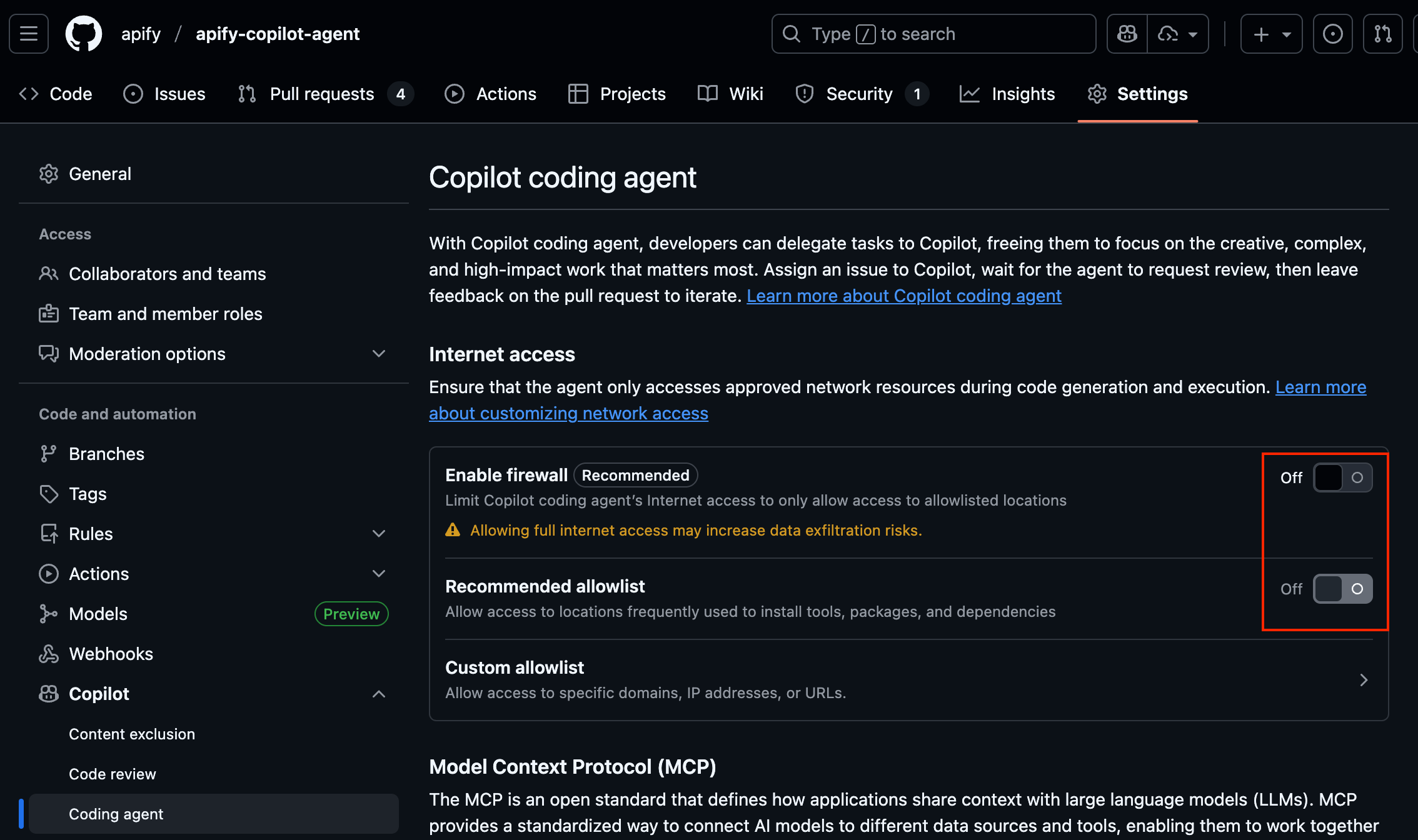 Turning off toggles in GitHub