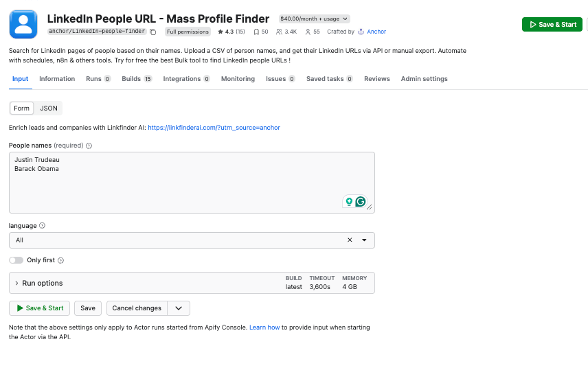 LinkedIn People URL - Mass Profile Finder input