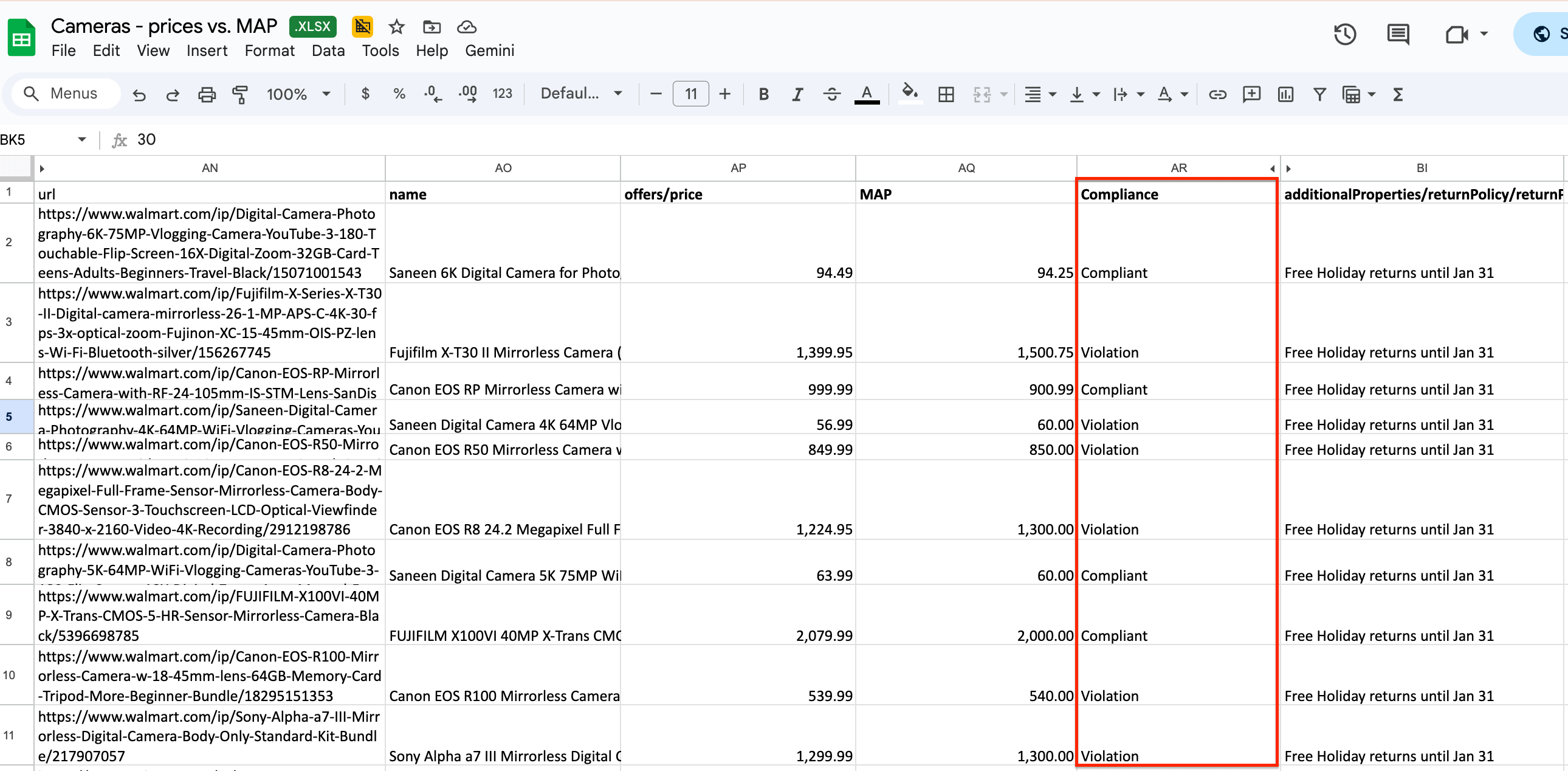 MAP monitoring in Google Sheets