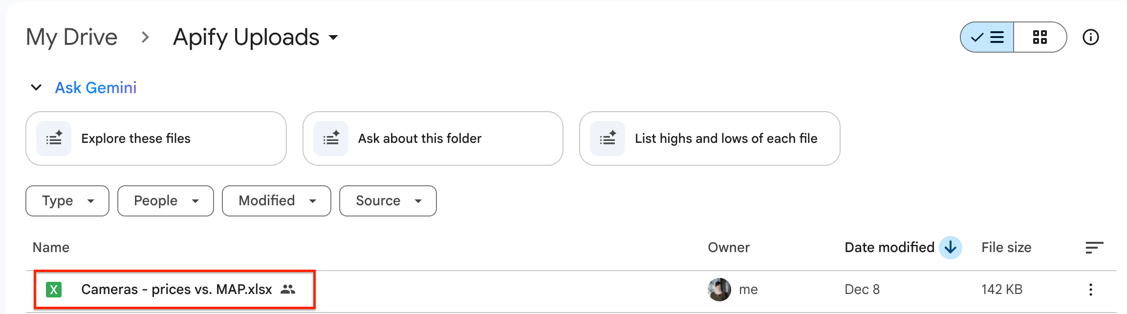 New file with scraped results created in Google Drive
