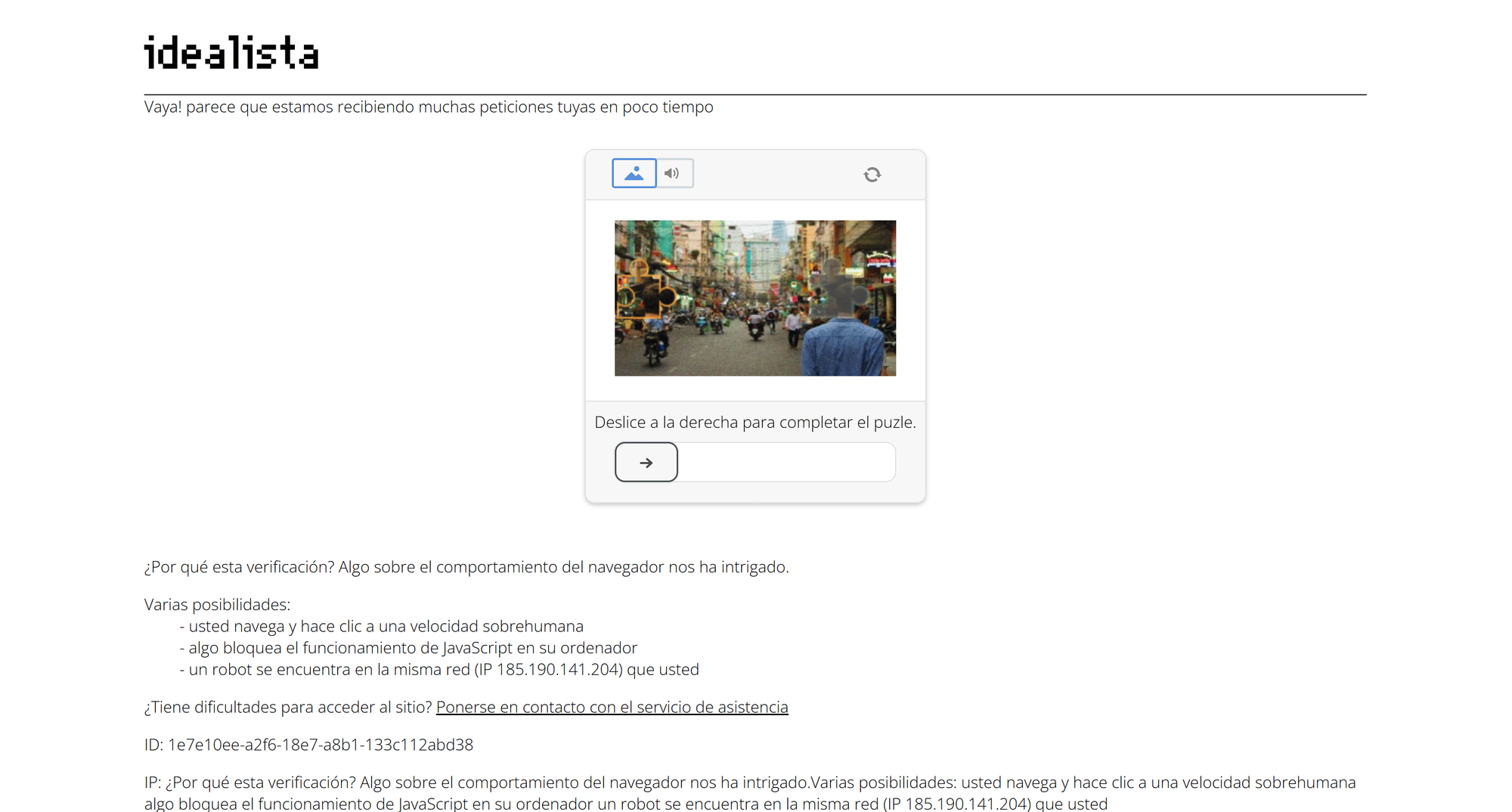 Example of an idealista user verification page